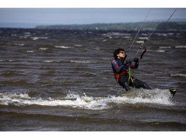 The high winds on Sunday made for a perfect playground on the Ottawa River in the Britannia area for kiteboarders.