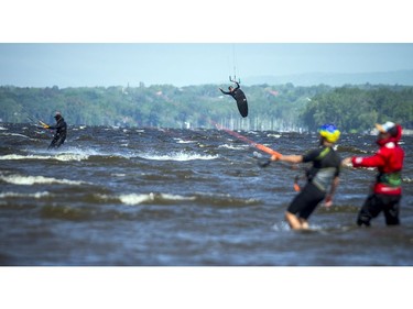 The high winds on Sunday made for a perfect playground on the Ottawa River in the Britannia area for kiteboarders.