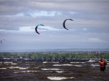 The high winds on Sunday made for a perfect playground on the Ottawa River in the Britannia area for kiteboarders.