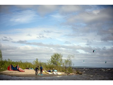 The high winds on Sunday made for a perfect playground on the Ottawa River in the Britannia area for kiteboarders.