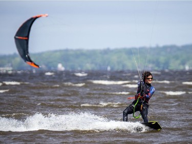 The high winds on Sunday made for a perfect playground on the Ottawa River in the Britannia area for kiteboarders.