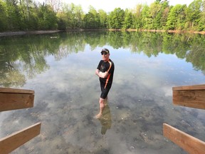 Tim Scapillato  at The Pond in Rockcliffe Park in Ottawa Tuesday. Tim is an open water swimmer and was part of an ad hoc organization that came up with a compromise with the NCC to allow open water swimming again at Meech Lake and Lac Leamy.