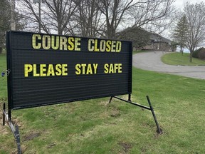 A closed sign at the Stittsville Golf Course