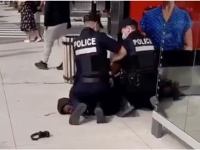 Screen shot from video showing police intervention at at École secondaire Georges-Vanier last week.