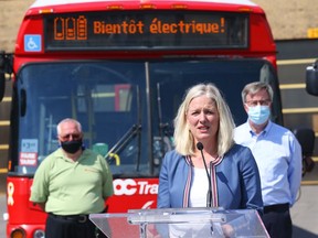 Infrastructure Minister Catherine McKenna and other local politicians touted the federal investment in electric buses earlier this month..