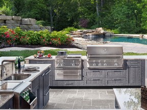Outdoor kitchen cabinets are engineered to withstand harsh Canadian winters.