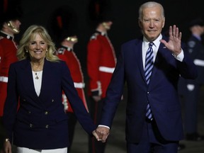 President Joe Biden and first lady Jill Biden arrive at Cornwall Airport on June 9, 2021 near Newquay, Cornwall, England. On June 11, Prime Minister Boris Johnson will host the Group of Seven leaders at a three-day summit in Cornwall, as the wealthiest nations look to chart a course for recovery from the global pandemic.