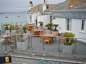 A view of the Pedn Olva hotel in St Ives which is housing security staff and media for the G7 summit nearby in Carbis Bay, which has announced it will shut completely following an outbreak of COVID-19 on June 10, 2021 near St Ives, England.