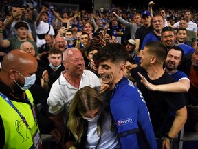 Kai Havertz of Chelsea celebrates victory in the UEFA Champions League Final between Manchester City and Chelsea FC at Estadio do Dragao on May 29, 2021 in Porto, Portugal.
