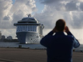 FORT LAUDERDALE, FLORIDA- JUNE 10: The Royal Caribbean's Odyssey of The Seas arrives at Port Everglades on June 10, 2021 in Fort Lauderdale, Florida.