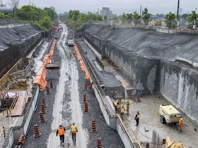 Looking north from Gladstone Avenue as work continues on the Trillium Line project on Thursday