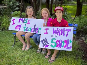 Siblings Liv, 6, Rylee, 8, and Tristan Jackson, 10, want to go back to school to finish the current academic year.