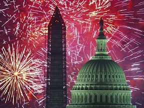 Fourth of July fireworks are seen over the U.S. Capitol and National Monument in Washington, DC in this file photo. The Americans don't hesitate to celebrate themselves.