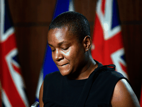 Green Party of Canada Leader Annamie Paul speaks at a news conference regarding the defection of MP Jenica Atwin to the Liberal Party, June 10, 2021.