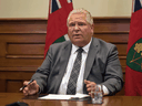 Ontario Premier Doug Ford speaks at a press conference on May 13, 2021.