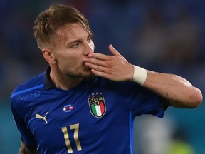 Italy's Ciro Immobile after scoring in a 3-0 win against Switzerland at the Stadio Olimpico in Rome, Italy on June 16, 2021.