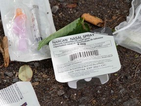 Files: Narcan nasal spray, an overdose prevention spray, can be seen at a popular spot in Ottawa on June 25, 2020. -