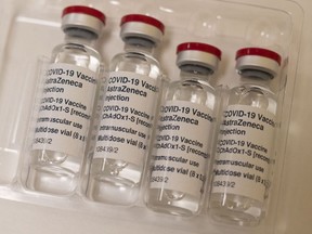 An April file photo of vials of the AstraZeneca/Oxford Covid-19 vaccine.