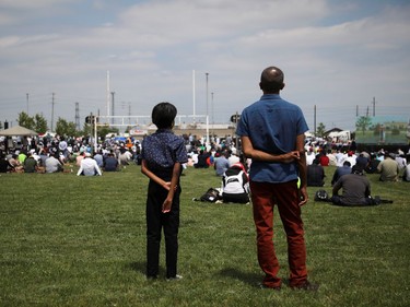 Mourners attend the funeral of the Afzaal family that was killed in what police describe as a hate-motivated attack, at the Islamic Centre of Southwest Ontario, in London, Ontario, Canada June 12, 2021. REUTERS/Carlos Osorio ORG XMIT: GDN