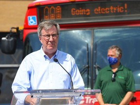 Jim Watson, mayor of Ottawa, talks about the investment in electric buses on June 7, 2021.