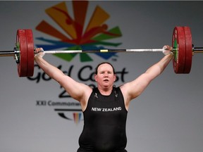 FILE PHOTO: Weightlifting - Gold Coast 2018 Commonwealth Games - Women's +90kg - Final - April 9, 2018. Laurel Hubbard of New Zealand competes.