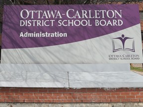 A photo of a sign at the Ottawa-Carleton District School Board building on Greenbank Road.