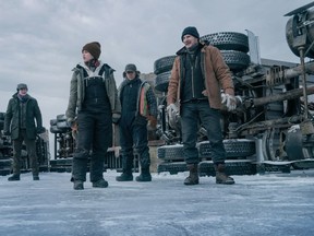 From left, Benjamin Walker, Amber Midthunder, Marcus Thomas and Liam Neeson in The Ice Road