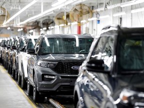 FILE PHOTO: 2020 Ford Explorer cars are seen at Ford's Chicago Assembly Plant in Chicago, Illinois.