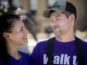 Deane Gorsline's wife, Danielle Peters, was at his side as he continued his gruelling walk last weekend on Parliament Hill.