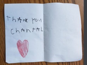 Chantal Dean received this card after saving a seven-year-old girl from a dog attack on July 9 in Cornwall.