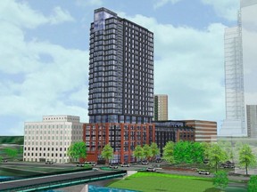 Lofty Riverside GP proposes to build a 26-storey mixed-use building 1335-1339 Bank St., at Riverside Drive. A mechanic and Harvey's restaurant is currently on the land.