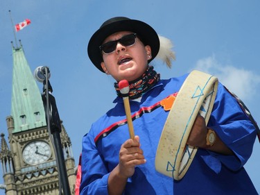 Drummers and Indigenous singers took to the stage before the politicians' called for action from Prime Minister Justin Trudeau and Attorney General David Lametti on the issue of the deaths at residential schools across Canada.