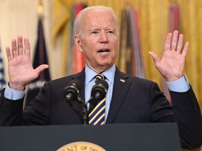 U.S. President Joe Biden speaks about the situation in Afghanistan from the East Room of the White House in Washington, DC, July 8, 2021.