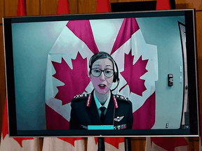 Brig.-Gen. Krista Brodie, Vice President of Vaccine Logistics and Operations at the Public Health Agency of Canada, speaks via videoconference at a news conference on June 4, 2021.