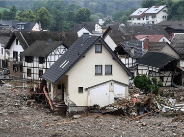 Destroyed houses are seen after floods caused major damage in Schuld near Bad Neuenahr-Ahrweiler, western Germany, on July 16, 2021.