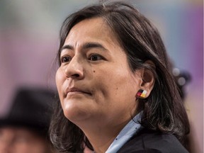 Files: Commissioner Michele Audette listens to testimony at the National Inquiry into Missing and Murdered Indigenous Women and Girls, in Richmond, B.C., on April 8, 2018.