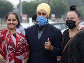 NDP Leader Jagmeet Singh with supporters in Edmonton earlier this month.