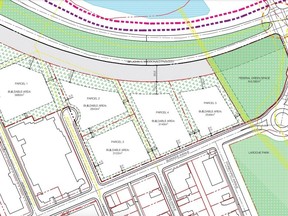 The National Capital Commission has filed a revised concept plan with the City of Ottawa as it pursues a new embassy precinct in Mechanicsville, along the Sir John A. Maconald Parkway. The new plan plots five embassies, one fewer than the previous plan.