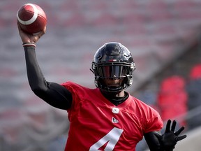 Files: Ottawa Redblacks QB Dominique Davis during practice in Ottawa, Oct. 29, 2019.