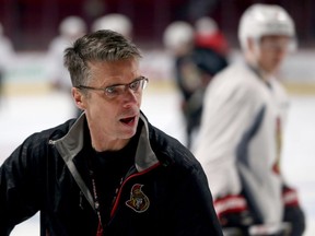 Former Ottawa Senators coach Dave Cameron during practice at the Bell Centre in 2015.