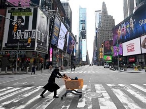 Times Square in Manhattan in New York City on March 17, 2020.