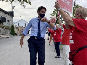 Liberal leader Justin Trudeau is greeted by party supporters in the riding of Hastings–Lennox and Addington. Trudeau has proven to be both more mature than his opponents hoped and less careful than his advisers wished.