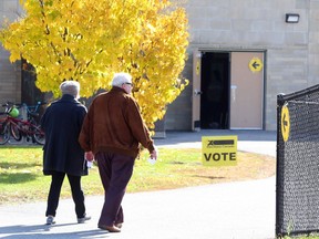 A file photo of a polling station in Ottawa. Election day is a week away.