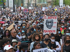 Thousands gathered on Elgin Streets at the Human Rights Monument to protest/march for racial justice in June, 2020.