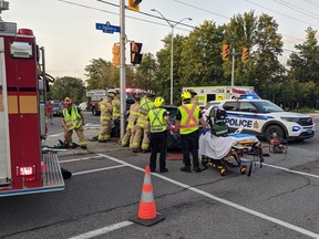 Firefighters were called Wednesday morning to extricate a person from a wrecked vehicle in a dramatic collision at the intersection of Ogilvie Road and the Aviation Parkway.
