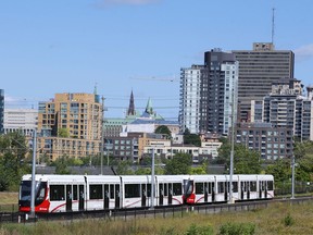 An LRT train on the Confederation Line on Tuesday.