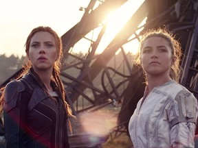 Yelena (Florence Pugh) and Black Widow/Natasha Romanoff (Scarlett Johansson) in Marvel Studios' BLACK WIDOW.