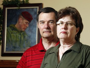 A file photo shows Richard and Claire Leger, parents of Sgt. Marc Leger, who was killed by friendly fire in Afghanistan, at their Stittsville home.