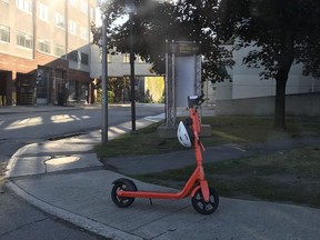 This poorly parked e-scooter was photographed by Coun. Carol Anne Meehan recently: 'Only stopped to snap this one, but there were so many scooters abandoned like this d/town today,' she tweeted.