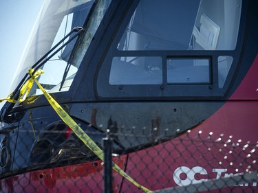 Emergency officials were on the scene of an apparent LRT derailment near Tremblay station, Sunday, September 19, 2021.